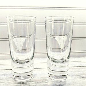 *DBL SHOT/SHOOTER GLASSES*LIBBEY/CRISA*W/ ETCHED ELEPHANT*SET OF TWO